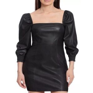 Avec Les Filles Faux Leather Puff Sleeve Mini Dress Black Size S NWT Club Party